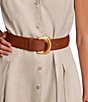 Color:Natural - Image 5 - Linen Sleeveless Point Collar V-Neck Side Pocket Belted A-Line Pleated Button Front Midi Dress