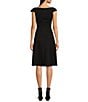 Color:Black - Image 2 - Pique Knit Sleeveless Boat Neck Pleated A-Line Dress