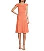 Color:Melon - Image 1 - Pique Knit Sleeveless Boat Neck Pleated A-Line Dress