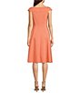 Color:Melon - Image 2 - Pique Knit Sleeveless Boat Neck Pleated A-Line Dress