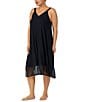 Color:Black - Image 3 - Plus Size Sleeveless V-Neck Long Knit Nightgown