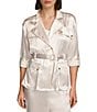 Color:Cream - Image 1 - Satin Notch Lapel Collar Flap Pocket Roll Tab Long Sleeve Belted Coordinating Jacket