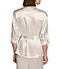 Color:Cream - Image 2 - Satin Notch Lapel Collar Flap Pocket Roll Tab Long Sleeve Belted Coordinating Jacket