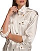 Color:Cream - Image 4 - Satin Notch Lapel Collar Flap Pocket Roll Tab Long Sleeve Belted Coordinating Jacket