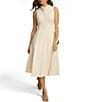 Color:Cream - Image 1 - Sleeveless Cowl Mock Neck A-Line Midi Dress