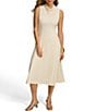 Color:Cream - Image 4 - Sleeveless Cowl Mock Neck A-Line Midi Dress