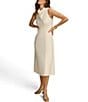 Color:Cream - Image 5 - Sleeveless Cowl Mock Neck A-Line Midi Dress