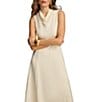 Color:Cream - Image 6 - Sleeveless Cowl Mock Neck A-Line Midi Dress