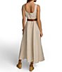 Color:Natural - Image 2 - Sleeveless Square Neck Belted Midi Linen Blend Sheath Dress