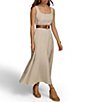 Color:Natural - Image 4 - Sleeveless Square Neck Belted Midi Linen Blend Sheath Dress