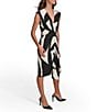 Color:Black/Cream - Image 3 - Sleeveless V-Neck Front Cascade Ruffle Sheath Dress