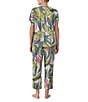 Color:Multi - Image 2 - Tropical Printed Dolman Sleeve V-Neck Woven Capri Pajama Set