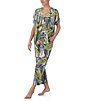 Color:Multi - Image 3 - Tropical Printed Dolman Sleeve V-Neck Woven Capri Pajama Set