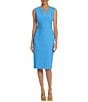 Color:Ocean Blue - Image 1 - Cut Out Crew Neck Sleeveless Stretch Crepe Sheath Dress