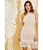 Color:White - Image 6 - Lace One Shoulder Ruffle Trim Sleeveless Mini Dress