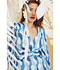 Color:Cream/Powder Blue - Image 6 - Plunging V-Neck 3/4 Sleeve A-Line Dress