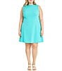Color:Ceramic Blue - Image 1 - Plus Size Sleeveless Crew Neck Fit and Flare Dress