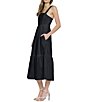 Color:Black - Image 3 - Poplin Square Neck Sleeveless Tiered Midi Dress