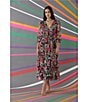 Color:Cream/Hot - Image 6 - Printed V Neckline Long Sleeve Tiered Midi Dress