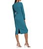 Color:Ocean Depths - Image 2 - Stretch Crew Neck Long Sleeve Ruched Midi Sheath Dress