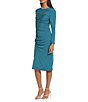 Color:Ocean Depths - Image 3 - Stretch Crew Neck Long Sleeve Ruched Midi Sheath Dress