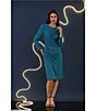 Color:Ocean Depths - Image 4 - Stretch Crew Neck Long Sleeve Ruched Midi Sheath Dress