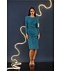 Color:Ocean Depths - Image 5 - Stretch Crew Neck Long Sleeve Ruched Midi Sheath Dress