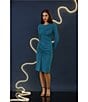 Color:Ocean Depths - Image 6 - Stretch Crew Neck Long Sleeve Ruched Midi Sheath Dress
