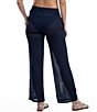 Color:Navy - Image 2 - Flat Front Mesh Elastic Waist Wide Leg Cover-Up Pant