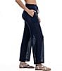 Color:Navy - Image 3 - Flat Front Mesh Elastic Waist Wide Leg Cover-Up Pant