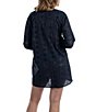 Color:Navy - Image 2 - Pintuck Eyelet Detail Split V-Neck Roll-Tab Long Sleeves Button Front Cover-Up Shirt Dress