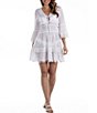 Color:White - Image 1 - Solid Voile Pom Pom Trim V-Neck Cover-Up Dress