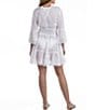 Color:White - Image 2 - Solid Voile Pom Pom Trim V-Neck Cover-Up Dress