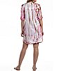 Color:Pink/White - Image 2 - Tie Dye Print V-Neck Roll-Tab Sleeve Tunic Cover-Up Dress