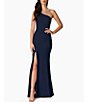 Color:Midnight Blue - Image 1 - Amy Asymmetrical One Shoulder Neck Front Slit Sleeveless Gown