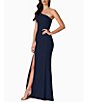 Color:Midnight Blue - Image 3 - Amy Asymmetrical One Shoulder Neck Front Slit Sleeveless Gown
