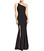 Color:Black - Image 1 - Amy Asymmetrical One Shoulder Neck Front Slit Sleeveless Gown