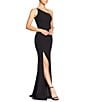 Color:Black - Image 3 - Amy Asymmetrical One Shoulder Neck Front Slit Sleeveless Gown