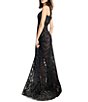 Color:Black - Image 3 - Anabel Sequin Embroidered Floral Sweetheart Neck Sheer Sleeveless A-Line Gown