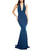 Color:Peacock Blue - Image 1 - Camden Plunging V-Neck Sleeveless Gown