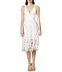 Color:White - Image 1 - Darleen Sleeveless V-Neck Embroidered Mesh A-Line Dress
