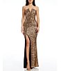 Color:Gold - Image 1 - Fernanda V-Neck Sequin Strapless Gown