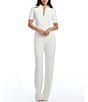 Color:Off White - Image 1 - Gloria Collared Zip Neck Short Sleeve Wide Leg Jumpsuit