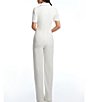 Color:Off White - Image 2 - Gloria Collared Zip Neck Short Sleeve Wide Leg Jumpsuit