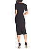 Color:Black - Image 2 - Ruth Asymmetrical Neck Short Sleeve Back Slit Sheath Midi Dress