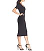 Color:Black - Image 3 - Ruth Asymmetrical Neck Short Sleeve Back Slit Sheath Midi Dress