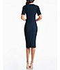 Color:Midnight Blue - Image 2 - Ruth Asymmetrical Neck Short Sleeve Back Slit Sheath Midi Dress