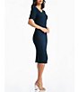 Color:Midnight Blue - Image 3 - Ruth Asymmetrical Neck Short Sleeve Back Slit Sheath Midi Dress