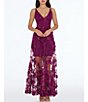 Color:Dark Magenta - Image 1 - Sidney 3D Floral Plunging V-Neck Sleeveless Maxi Dress