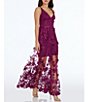 Color:Dark Magenta - Image 3 - Sidney 3D Floral Plunging V-Neck Sleeveless Maxi Dress